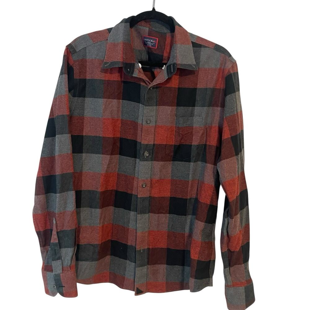 Untuckit Button Down Shirt Men's Large Barrelstone Maroon Plaid Long Sleeve - Picture 5 of 6